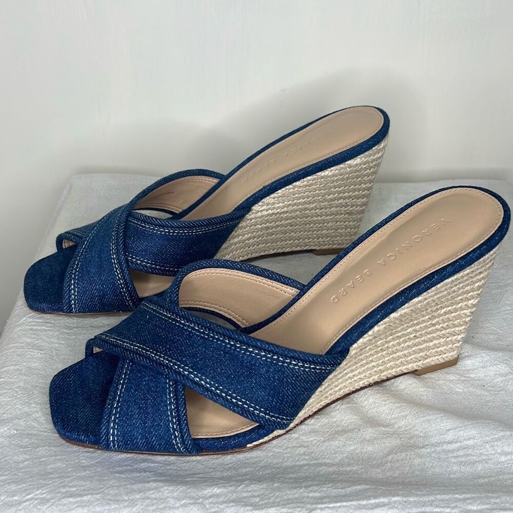 VERONICA BEARD EDNA ESPADRILLE WEDGE SANDALS Mountain Blue Size 8.5 - Picture 6 of 9